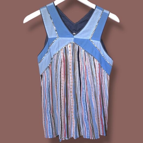 Anthropologie One September Metesa Patchwork Tank Top Stripe Knit Beach Medium - Picture 2 of 11